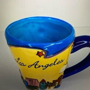 Luke A Tuke Design Los Angeles Hand Painted Coffee Mug Cup Yellow Blue vgc